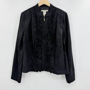 Requirements Womens XL Black Faux Suede Ruffle Zip Gothic Victorian Jacket NEW